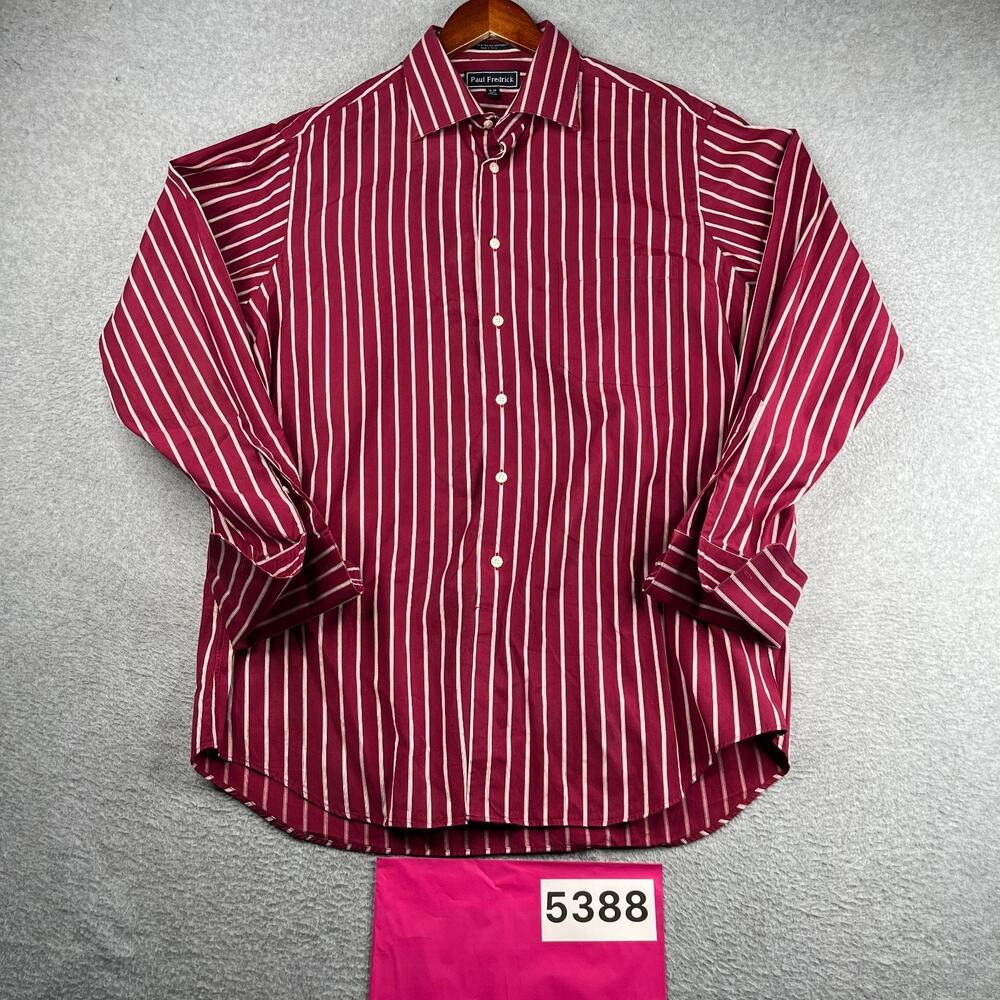 Paul Fredrick Shirt French Cuff Red Striped Button Up Long Sleeve Mens 16
